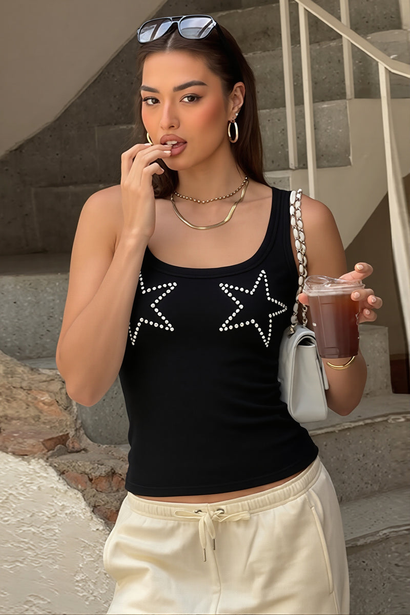 Rhinestone Ribbed Slim Crop Tank Top