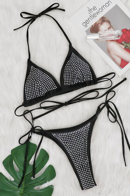 Rhinestone Two Piece Bikini Tie Side Bikini Sets