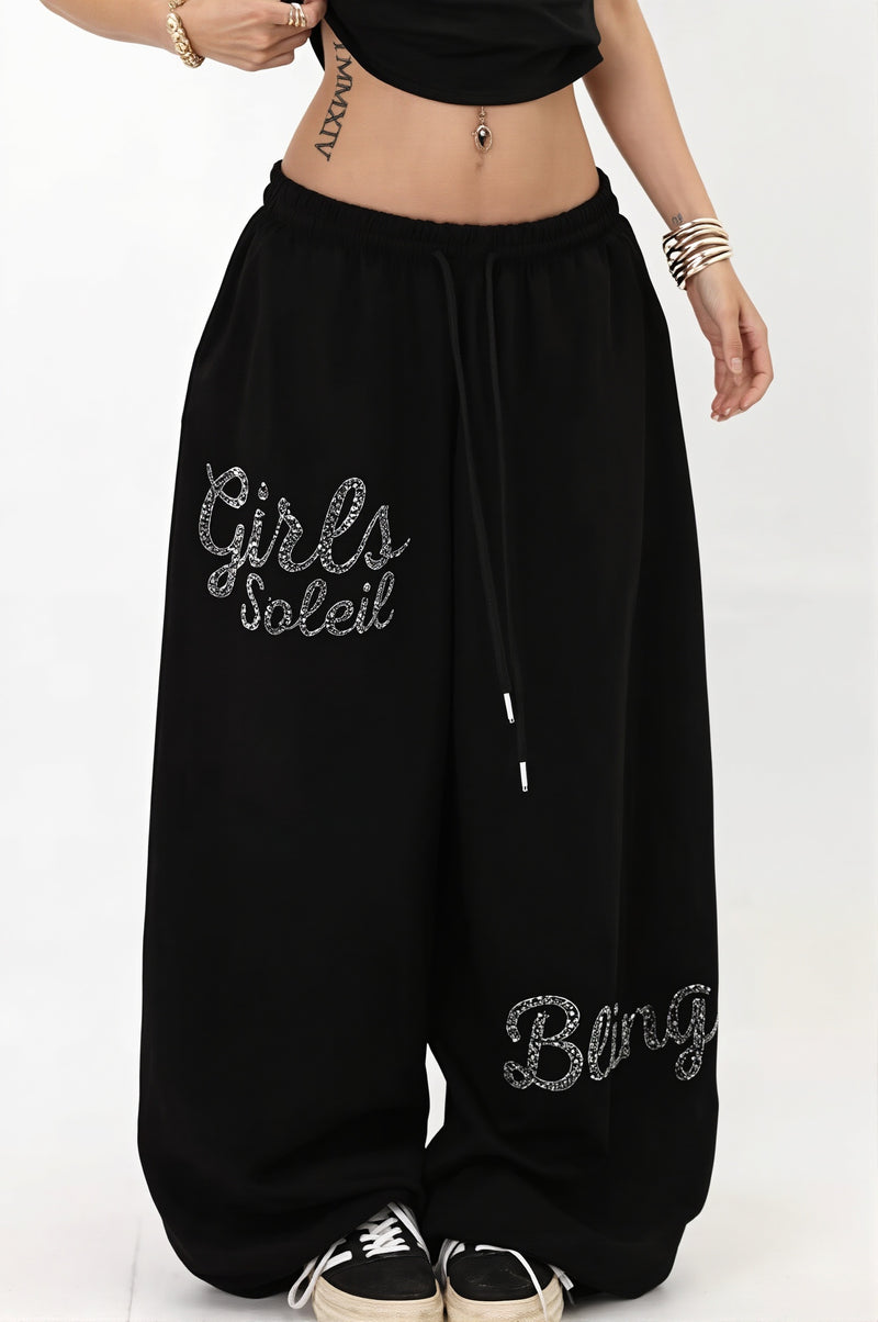 Rhinestone Wide Leg Sweat pants