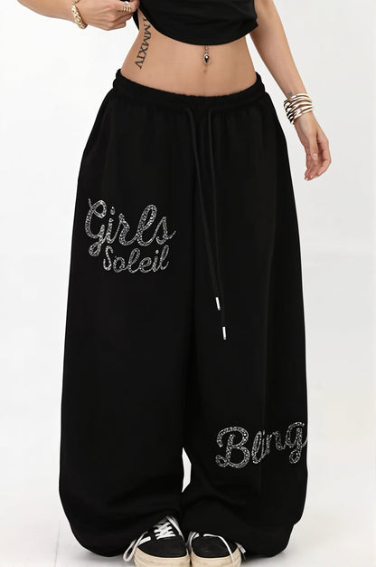 Rhinestone Wide Leg Sweat pants