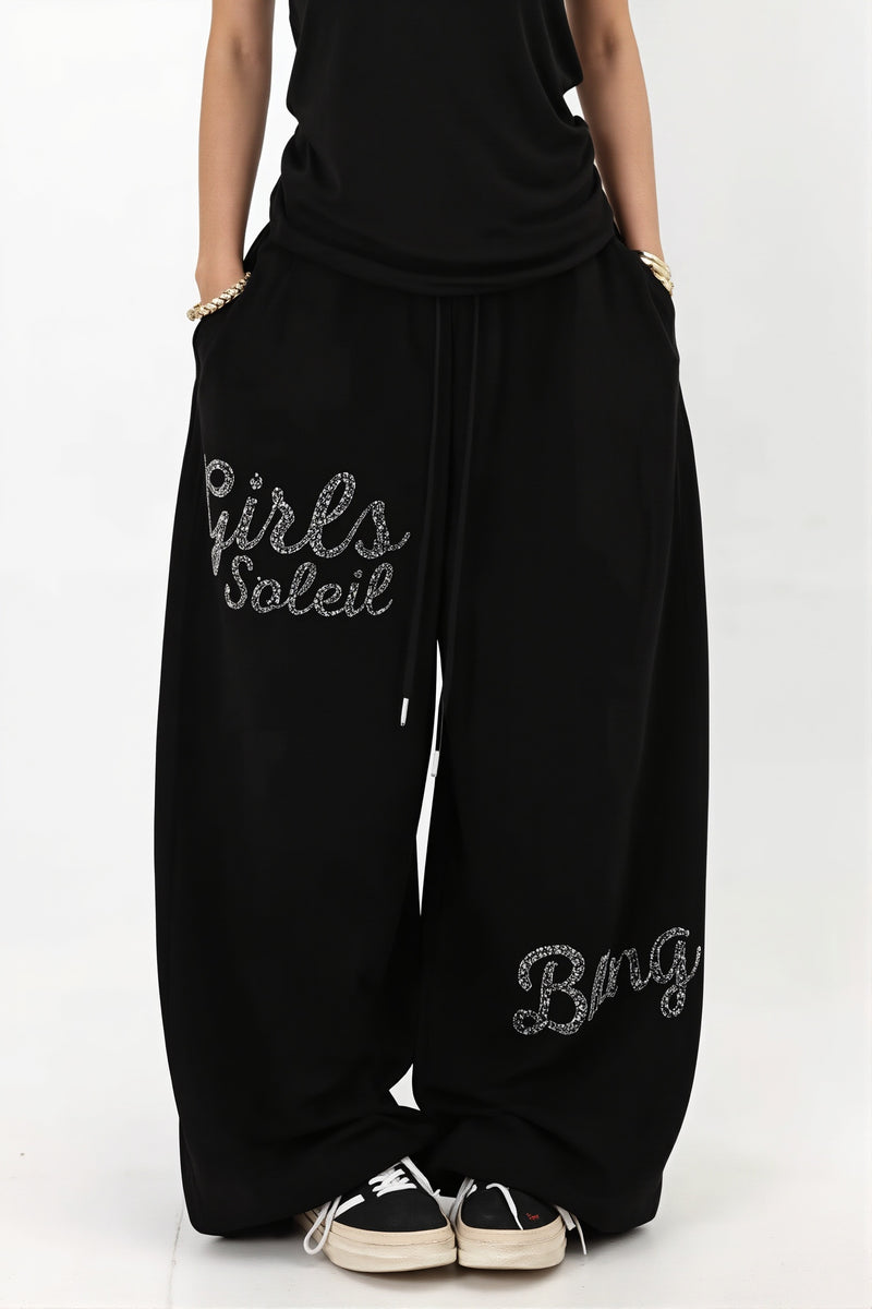 Rhinestone Wide Leg Sweat pants