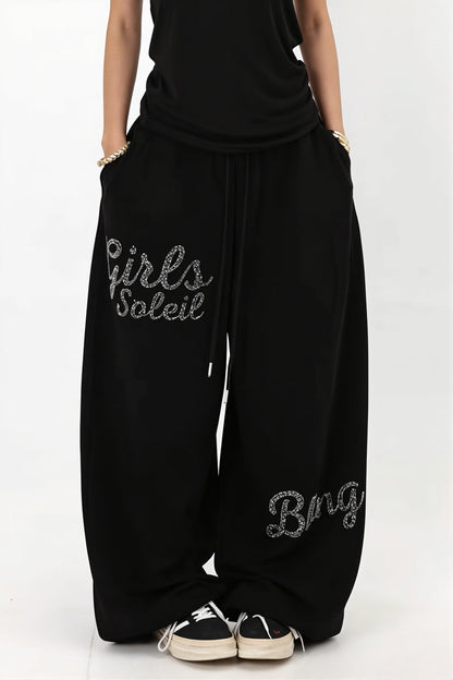 Rhinestone Wide Leg Sweat pants