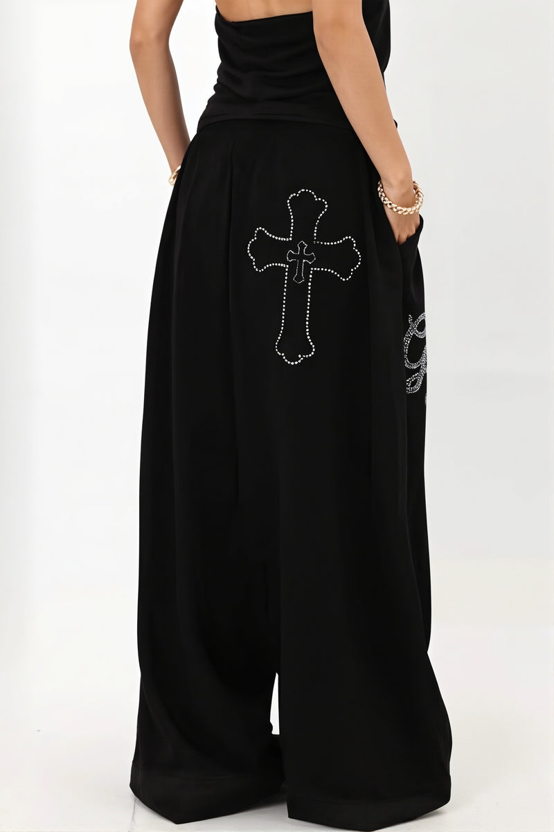 Rhinestone Wide Leg Sweat pants
