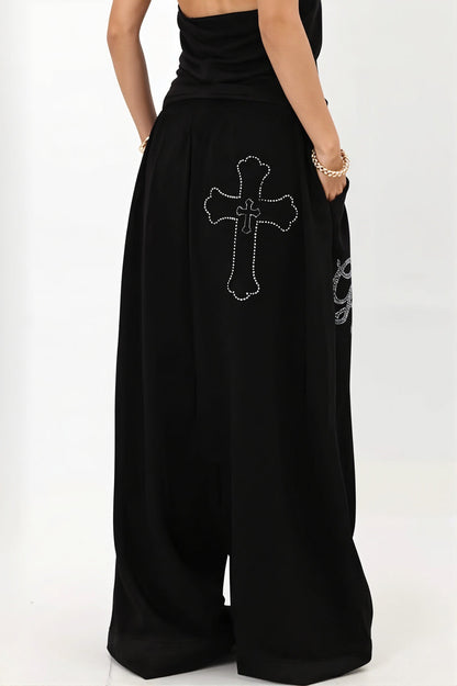 Rhinestone Wide Leg Sweat pants