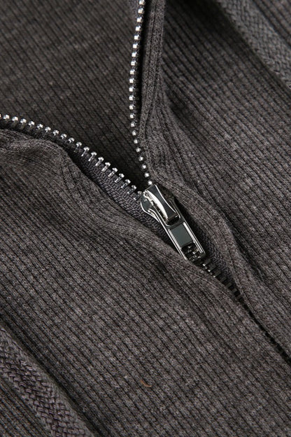 Ribbed Cropped Zip Up Hoodie
