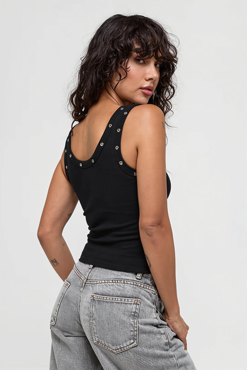 Ribbed Grommet Bodycon Cami Tank Top