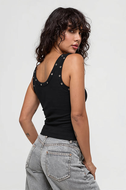 Ribbed Grommet Bodycon Cami Tank Top