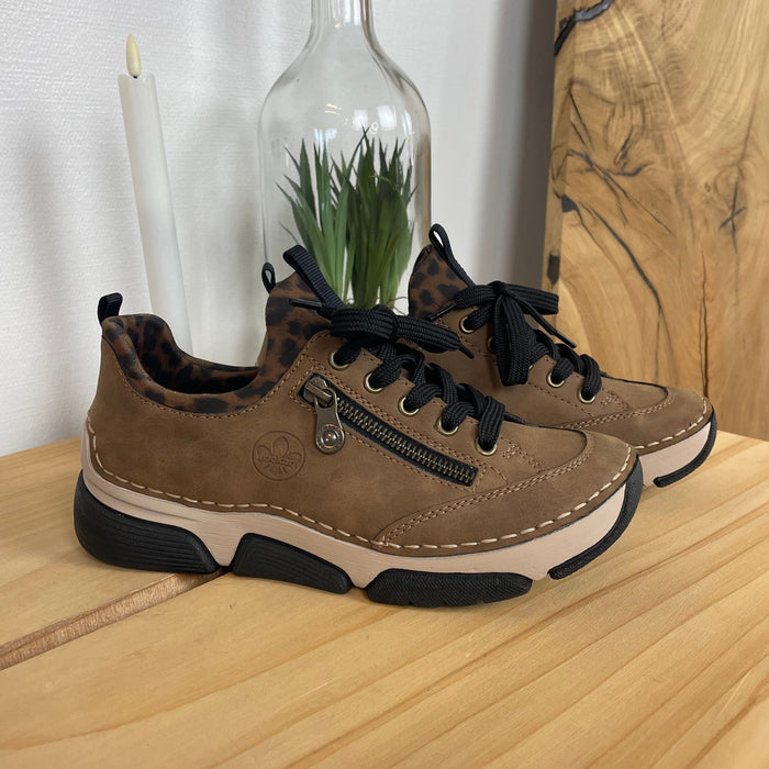 Rieker sneakers för dam i brun med leoparddetaljer