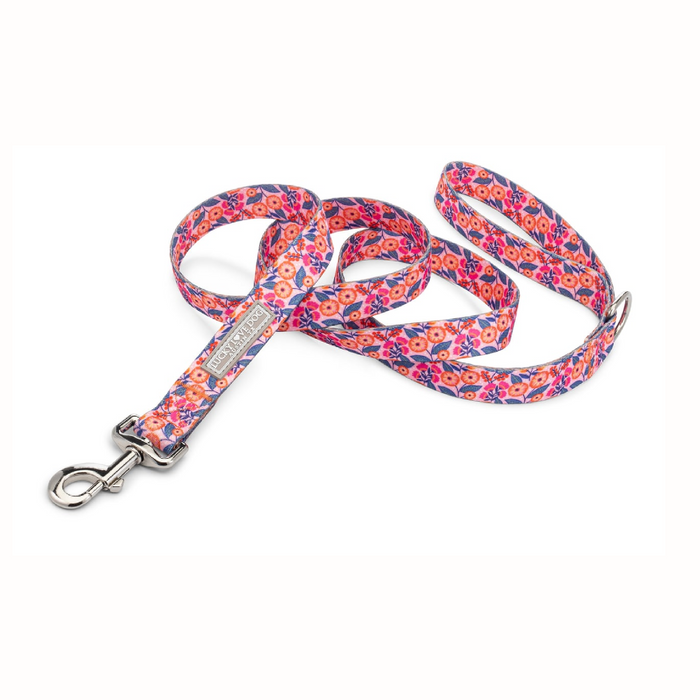 Floral Lucky Love Dog leash with vibrant orange flowers