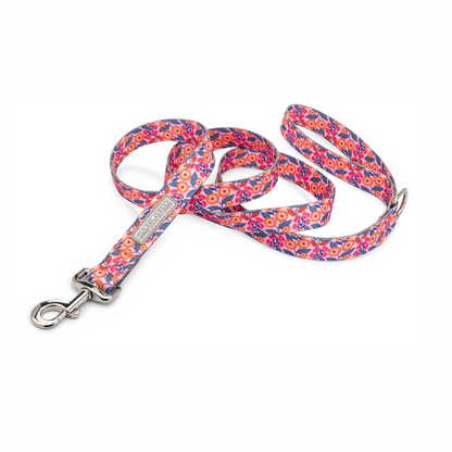 Floral Lucky Love Dog leash with vibrant orange flowers