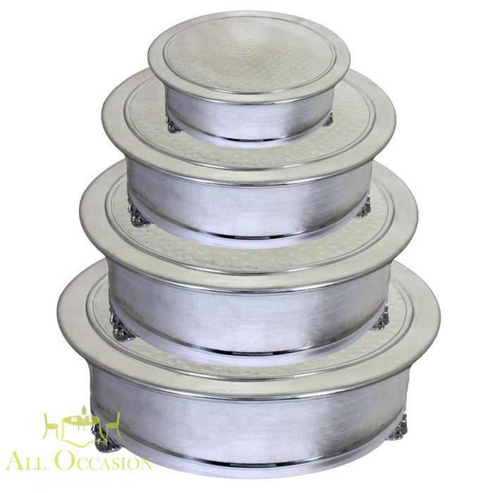 4 PC hammered round cake stands perfect for events and weddings, available for rental in Corona CA.