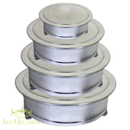 4 PC hammered round cake stands perfect for events and weddings, available for rental in Corona CA.