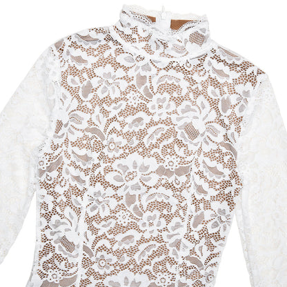 Round Neck Lace Long Sleeve Mermaid Midi Dress