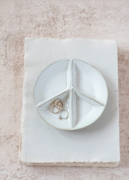Round Stoneware Peace Sign Divided Dish