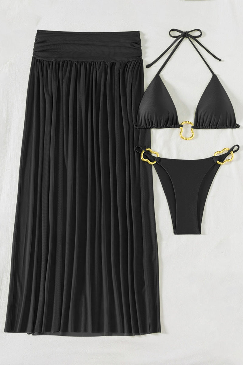 Ruched Fitted Three Piece Swim Set