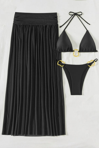 Ruched Fitted Three Piece Swim Set