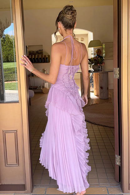 Ruched Halter Sexy Backless Maxi Dress