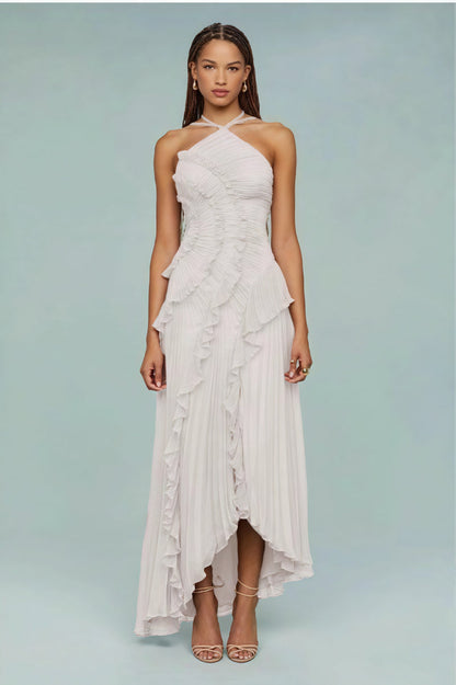 Ruched Halter Sexy Backless Maxi Dress
