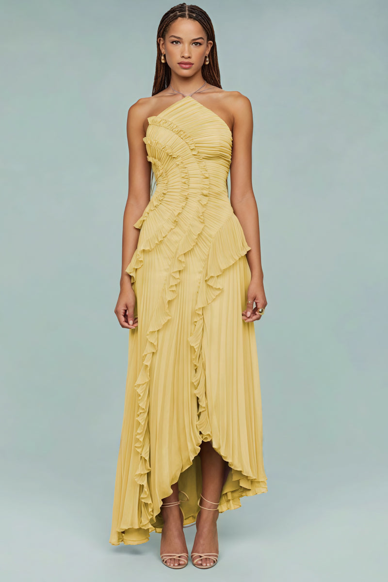 Ruched Halter Sexy Backless Maxi Dress
