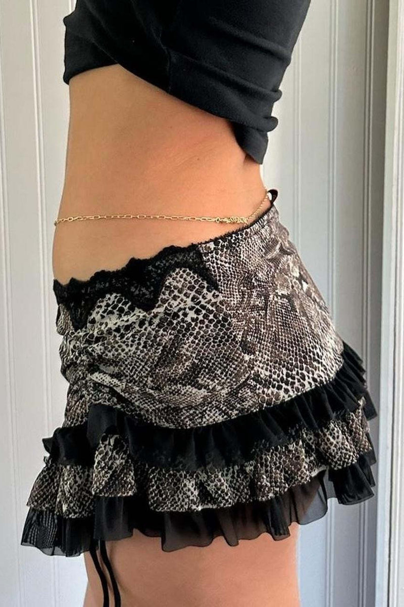Ruched Lace Color Block Leopard Skirt