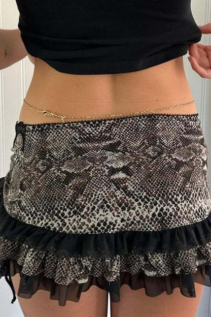 Ruched Lace Color Block Leopard Skirt