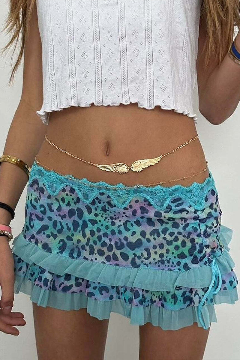 Ruched Lace Color Block Leopard Skirt
