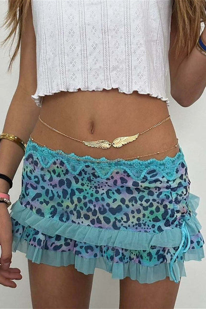 Ruched Lace Color Block Leopard Skirt