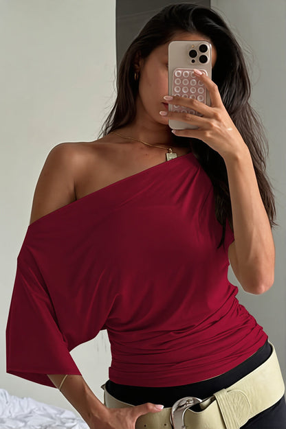 Ruched Off Shoulder Slim T-shirt