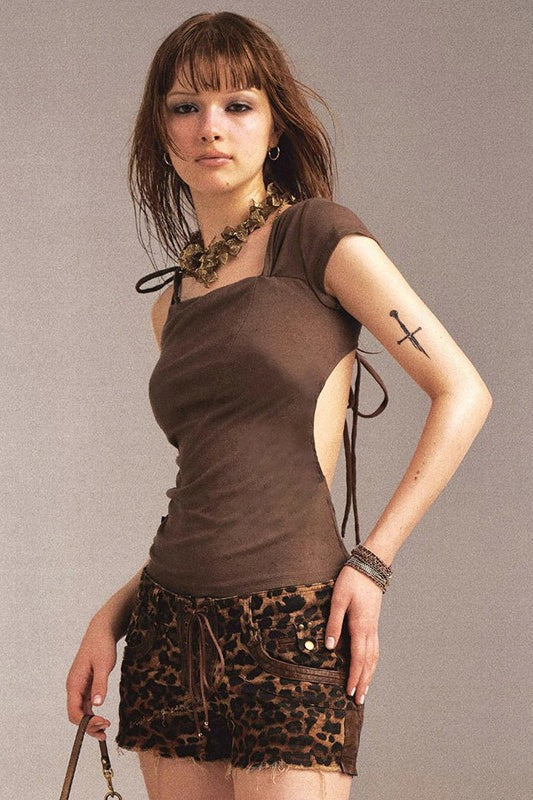 Ruched One Shoulder Knot Tie Asym Cami Top