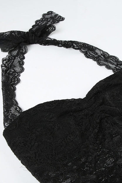 Ruched Tie Lace Sexy Slim Halter Top