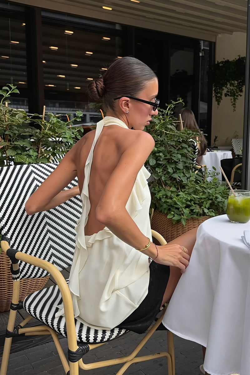 Ruffle Backless Chiffon Halter Top