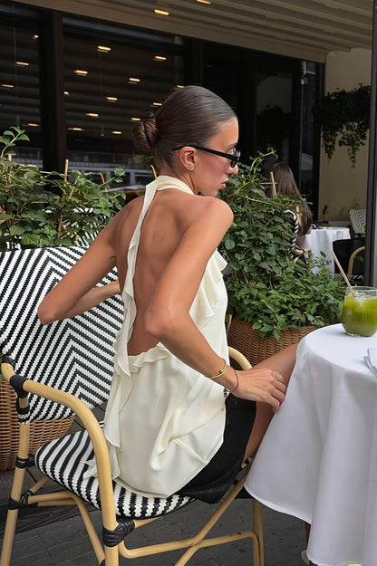 Ruffle Backless Chiffon Halter Top