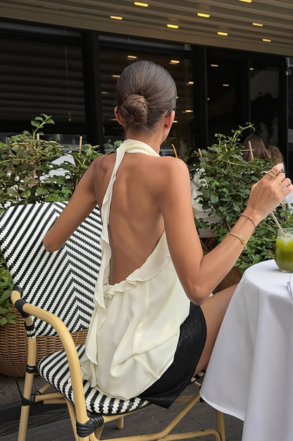 Ruffle Backless Chiffon Halter Top