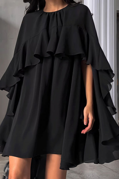 Ruffle Cape Half Sleeve Elegant Mini Dress