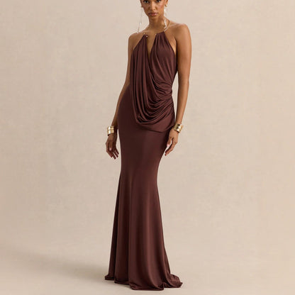 Ruffle Cowl Neck Bodycon Maxi Dress