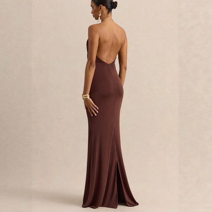 Ruffle Cowl Neck Bodycon Maxi Dress