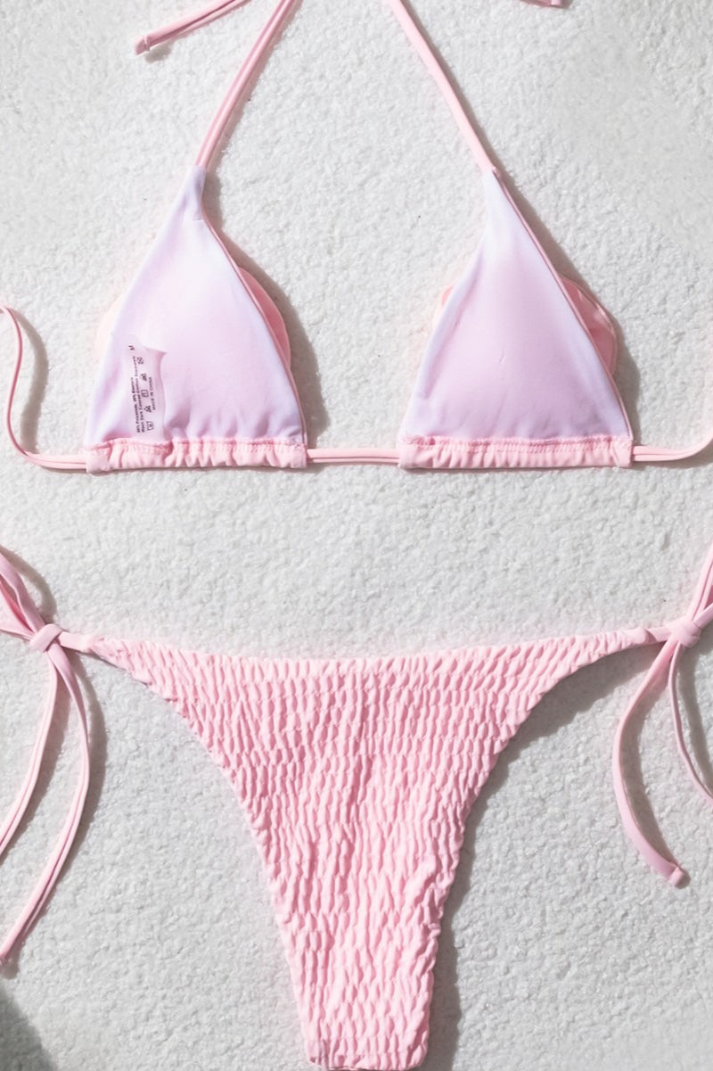 Ruffle Floral Solid Tie Bikini Set