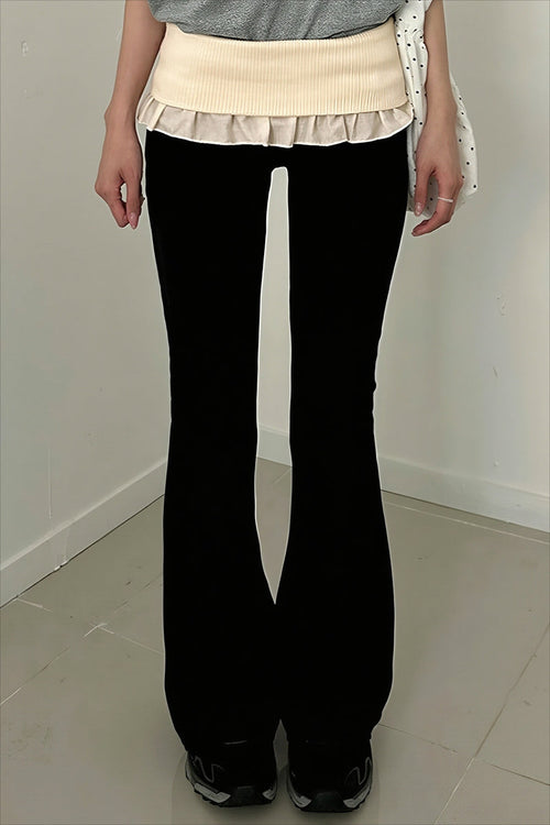 Ruffle Fold Waist Knit Flared Pants