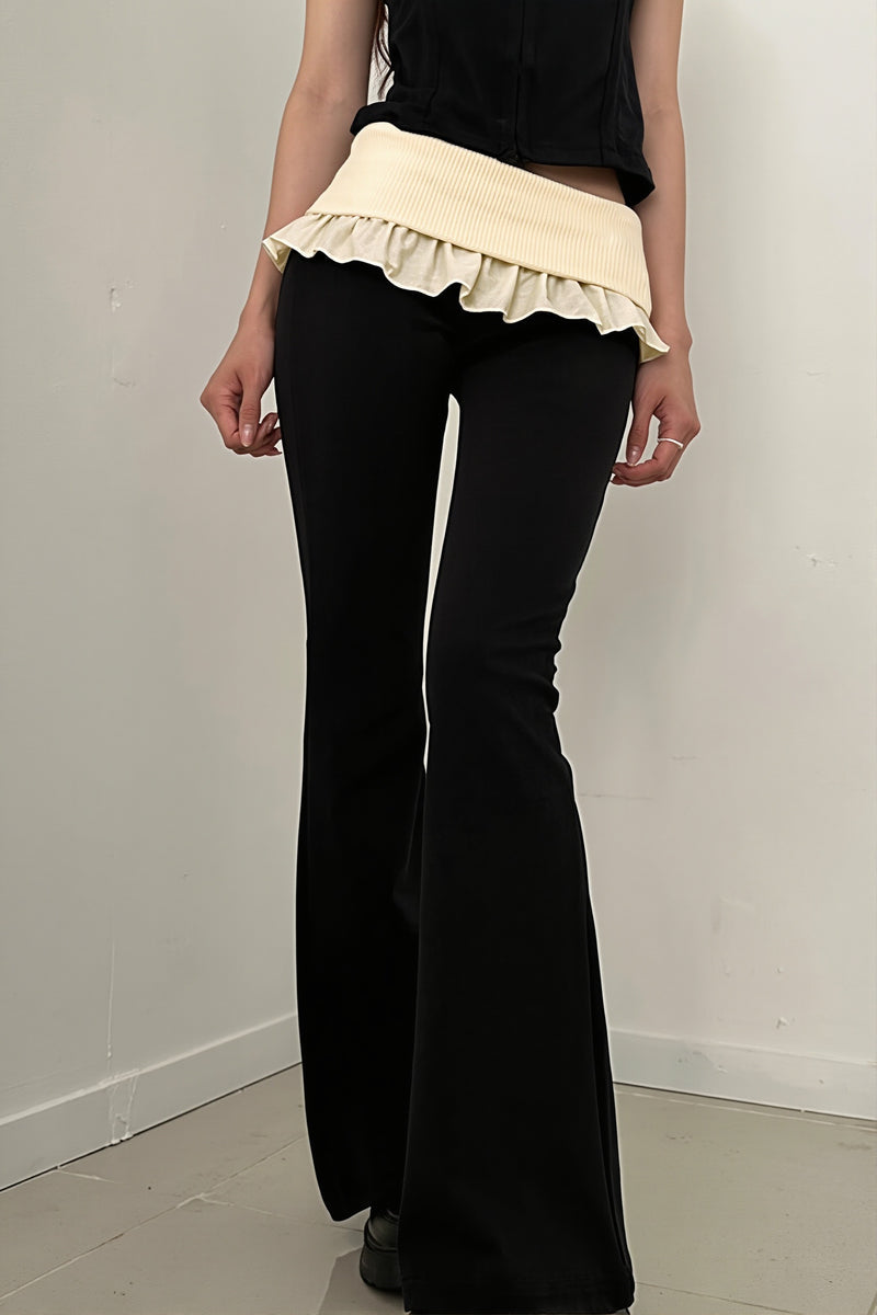 Ruffle Fold Waist Knit Flared Pants