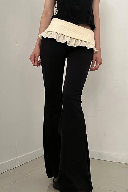 Ruffle Fold Waist Knit Flared Pants