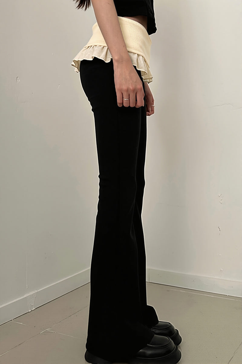 Ruffle Fold Waist Knit Flared Pants