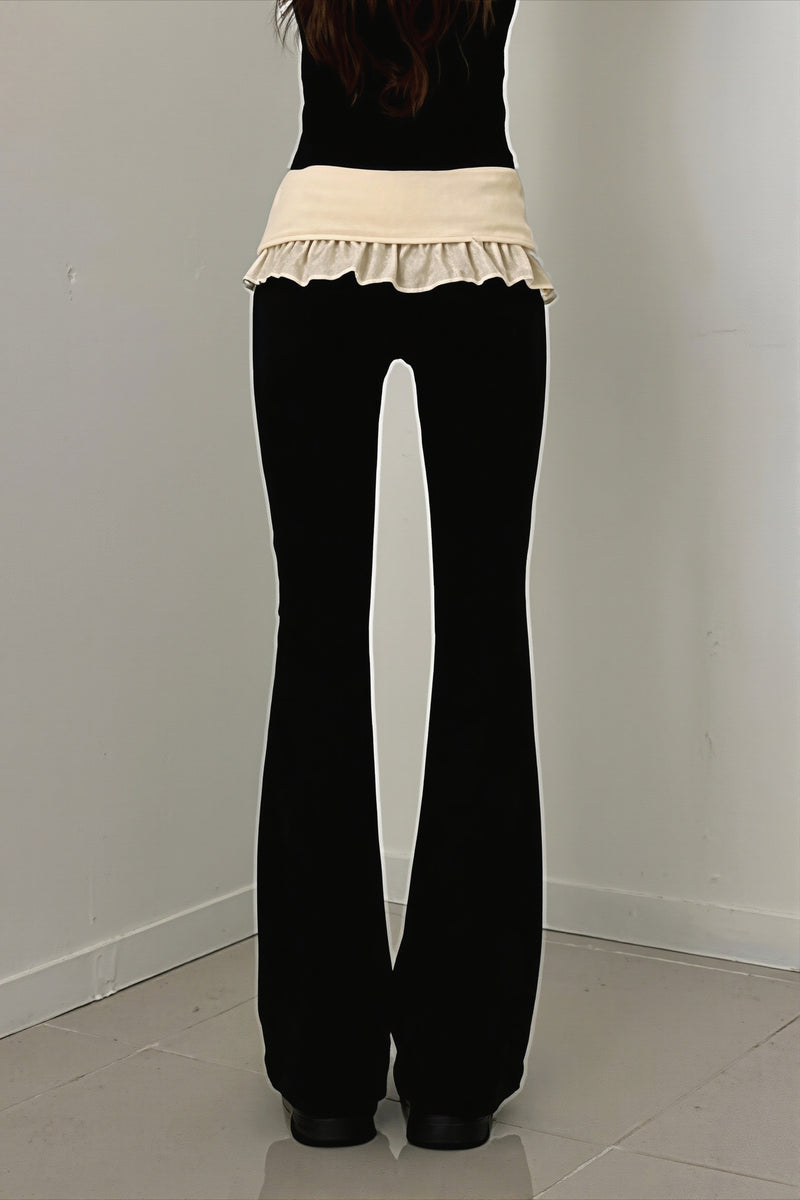Ruffle Fold Waist Knit Flared Pants