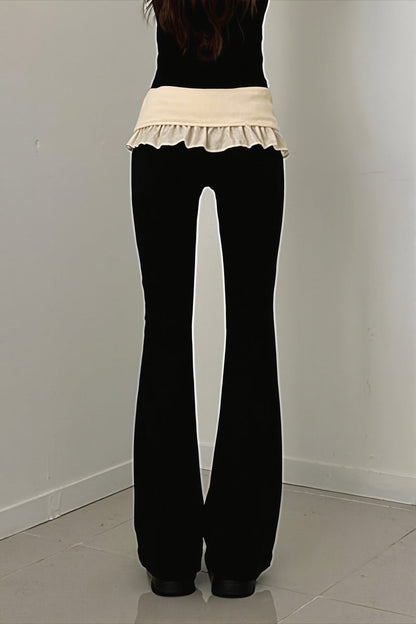 Ruffle Fold Waist Knit Flared Pants