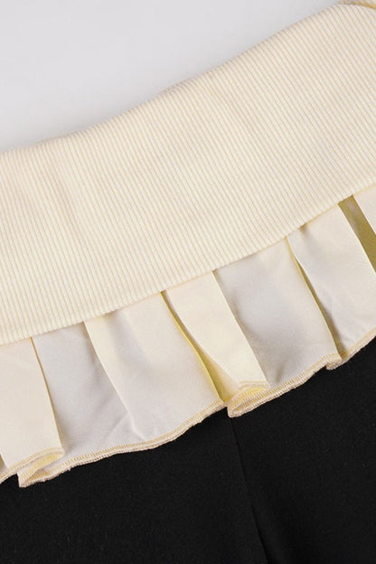 Ruffle Fold Waist Knit Flared Pants