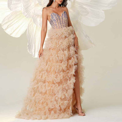 Ruffle Gown Evening Sequin Prom Dress