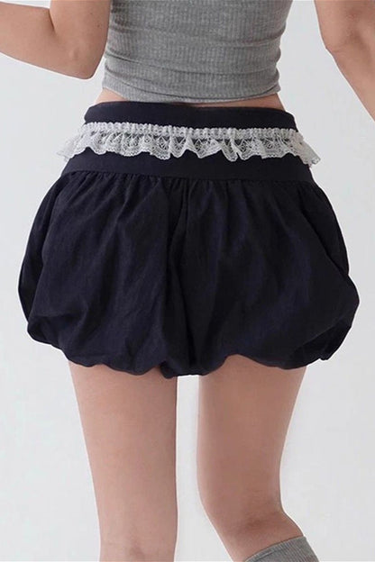 Ruffle Lace Stripe Drawstring Shorts