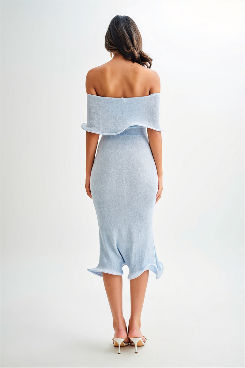 Ruffle Off Shoulder Knit Midi Dress