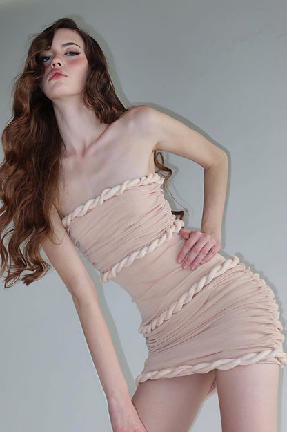 Ruffle Ruched Waist Bodycon Mini Dress