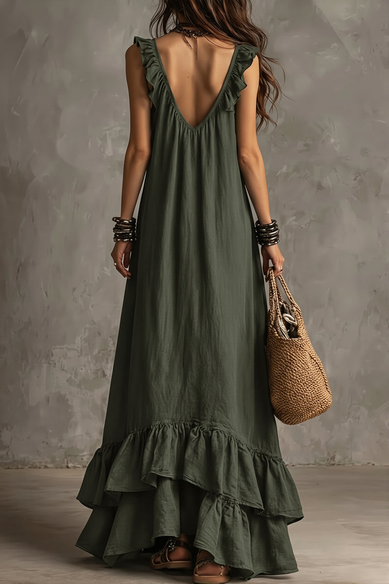 Ruffle Sleeveless Casual Long Boho Dress