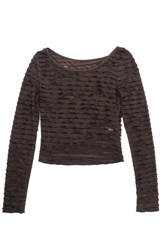 Ruffle Textured Sheer Layered Blouse